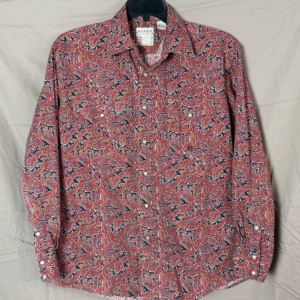 Roper Paisley pearl snap Western Shirt women’s medium salmon color